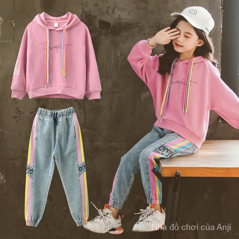 Red Autumn Girl New Style Korean Fashion Casual Sports Kids Rainbow Tide Sweaters