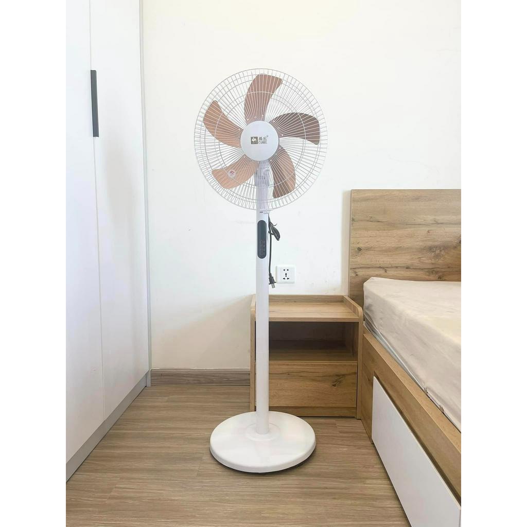 Quạt cây đứng camel fs 350r màu trắng 5 cánh màu đồng có điều khiển từ xa