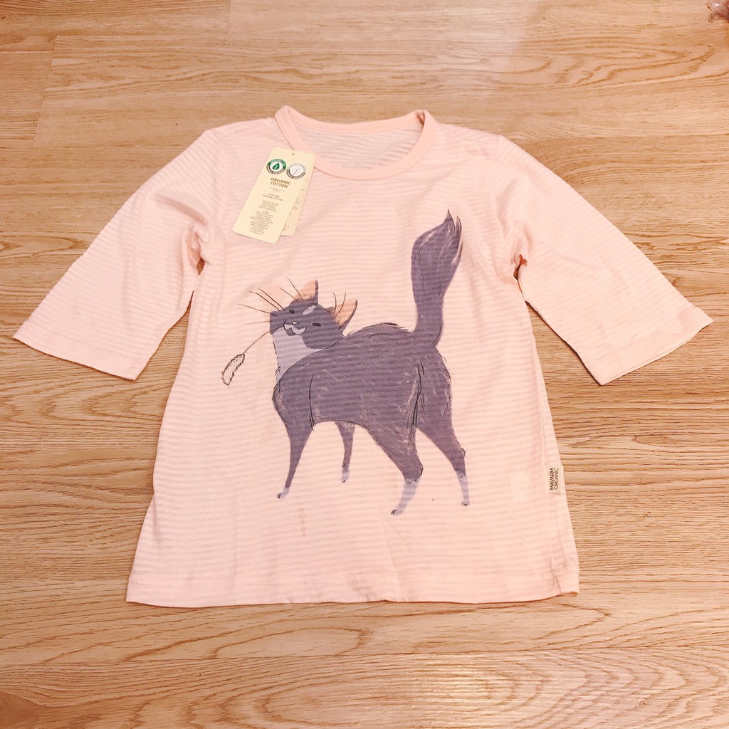 [Organic cotton] Áo tay lỡ cotton giấy trẻ em Mavarm hình mèo. HA0940