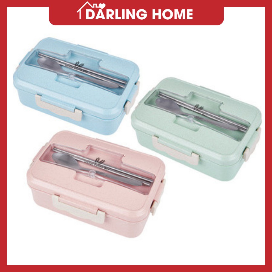 Hộp Cơm Lúa Mạch 3 Ngăn Văn Phòng Giữ Nhiệt Dễ Thương