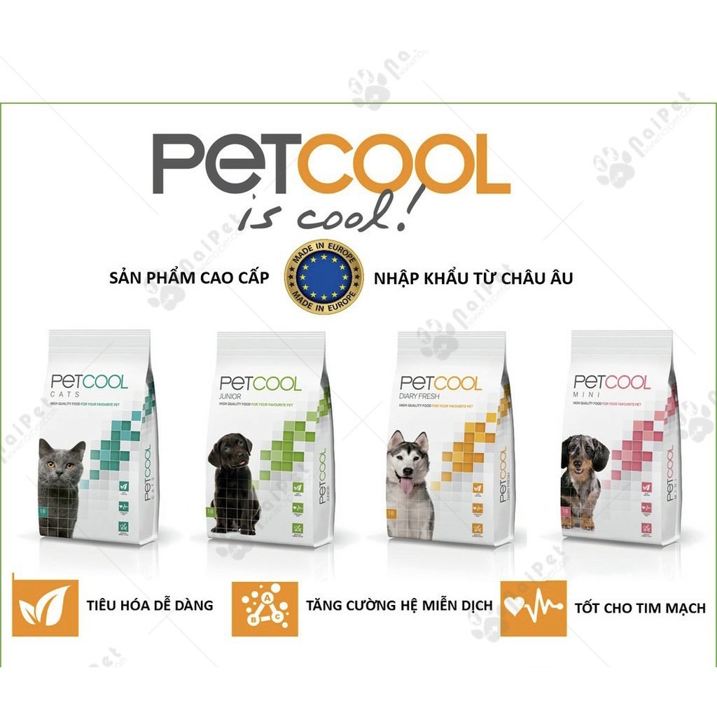 Thức ăn hạt nhập khẩu PETCOOL cho chó size to, trung, mini (3KG)