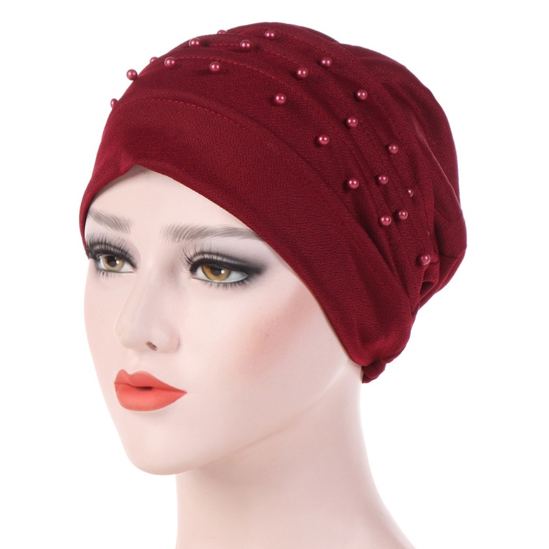 Mũ Turban Trùm Đầu Màu Trơn Đính Hạt Sang Trọng Cho Phụ Nữ Hồi Giáo