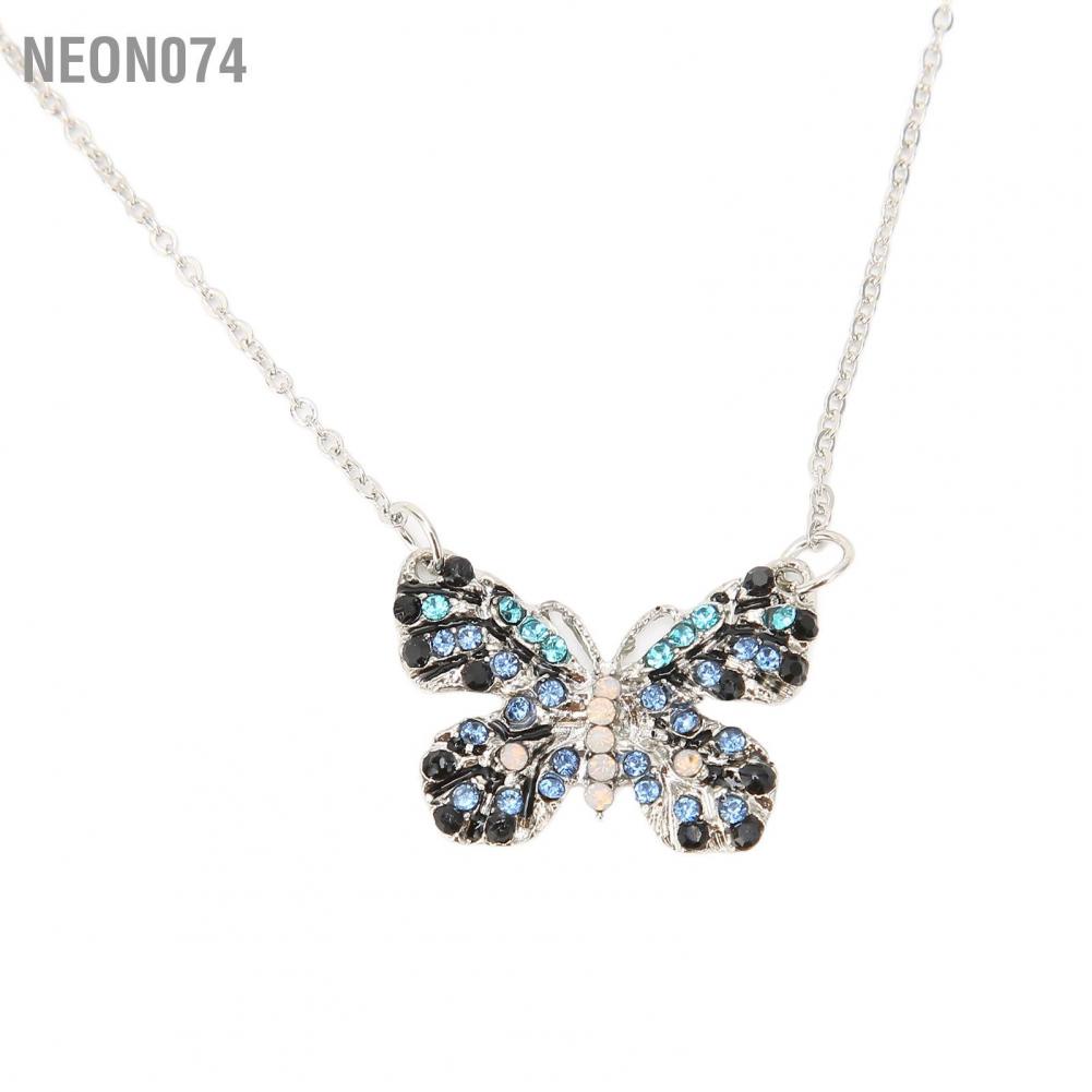Neon074 Neon074 Bướm hình mặt dây chuyền Vòng cổ Phụ nữ Hợp kim thời trang Kim cương giả kiện sức