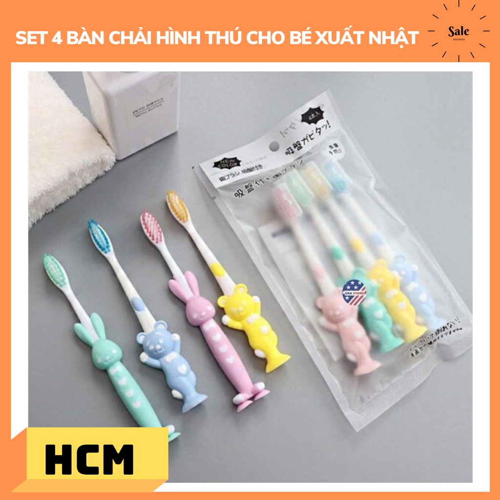 Set 4 Bàn Chải Đánh Răng Hình Thú Cho Bé Hàng Xuất Nhật