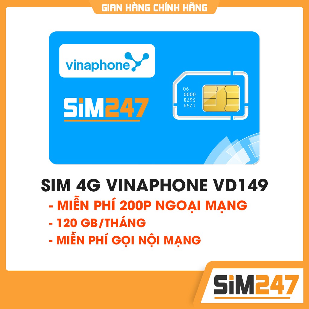 Sim 4G Vinaphone gói 3GB/ngày (4GB/Ngày) + Miễn phí gọi Vd149 V77