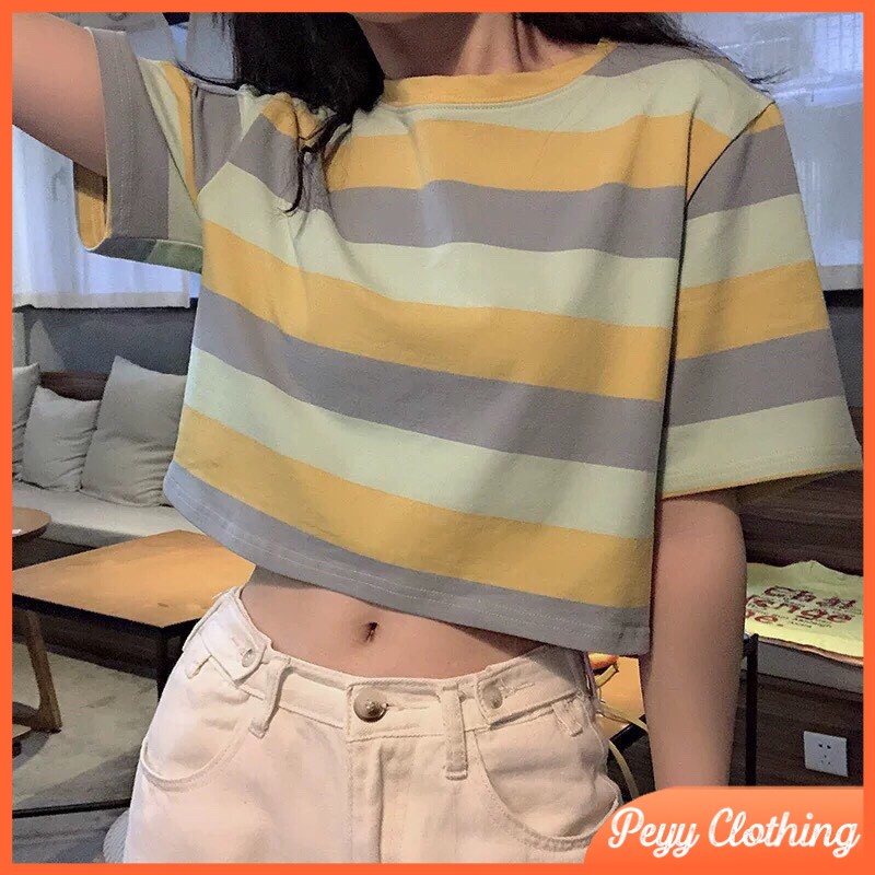 Áo croptop nữ đẹp kiểu form rộng tay ngắn phong cách ulzzang Hàn Quốc A02 - Peyy Clothing