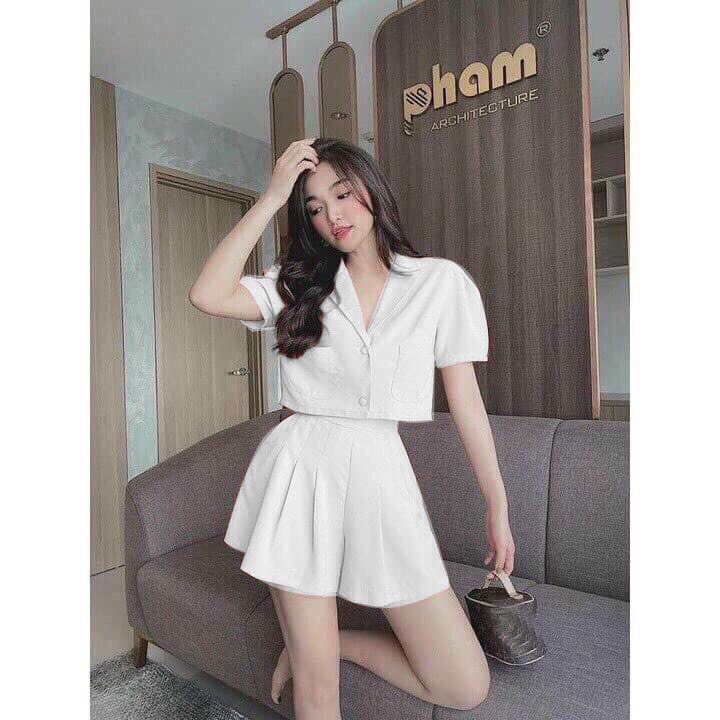 Set bộ croptop trơn basic quần giả váy TL239