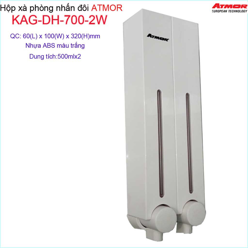 Hộp nhấn xà phòng Atmor KAG-DH7002W-white trắng, bình xịt xà bông 500ml x2 thiết kế sang trọng nhấn êm siêu bền