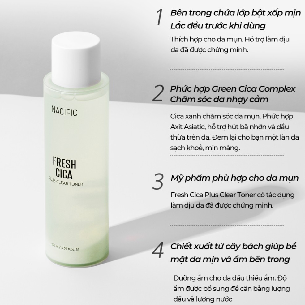 Nước Hoa Hồng Làm Dịu, Phục Hồi Da Mụn NACIFIC Fresh Cica Plus Clear Toner 150ml