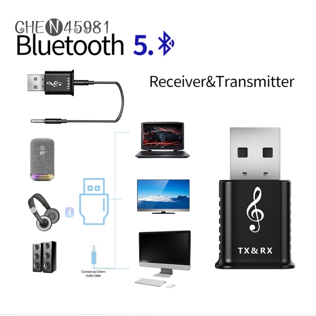 Adapter chuyển đổi tín hiệu âm thanh bluetooth 5.0 đầu USB cho TV/PC tai nghe/loa nghe nhạc