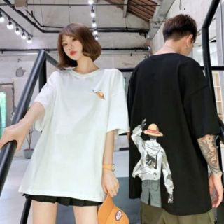 Áo thun from rộng in hình luffy, áo thun tay lỡ in 2 mặt form rộng unisex, áo phông đôi