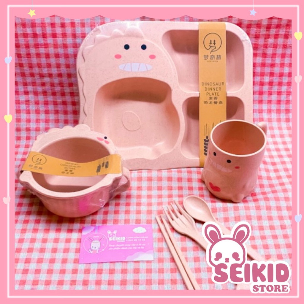 Bộ Khay Ăn Dặm Cho Bé Hình Khủng Long 6 Chi Tiết (có tách rời) Seikid Store