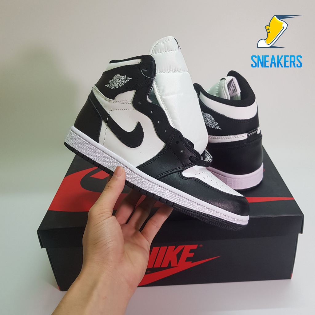 Giày Jordan 1 High Panda Black White Cao Cấp Fullbox, Giày thể thao jordan 1 cổ cao đen trắng da nhăn, lót 2 lớp êm chân