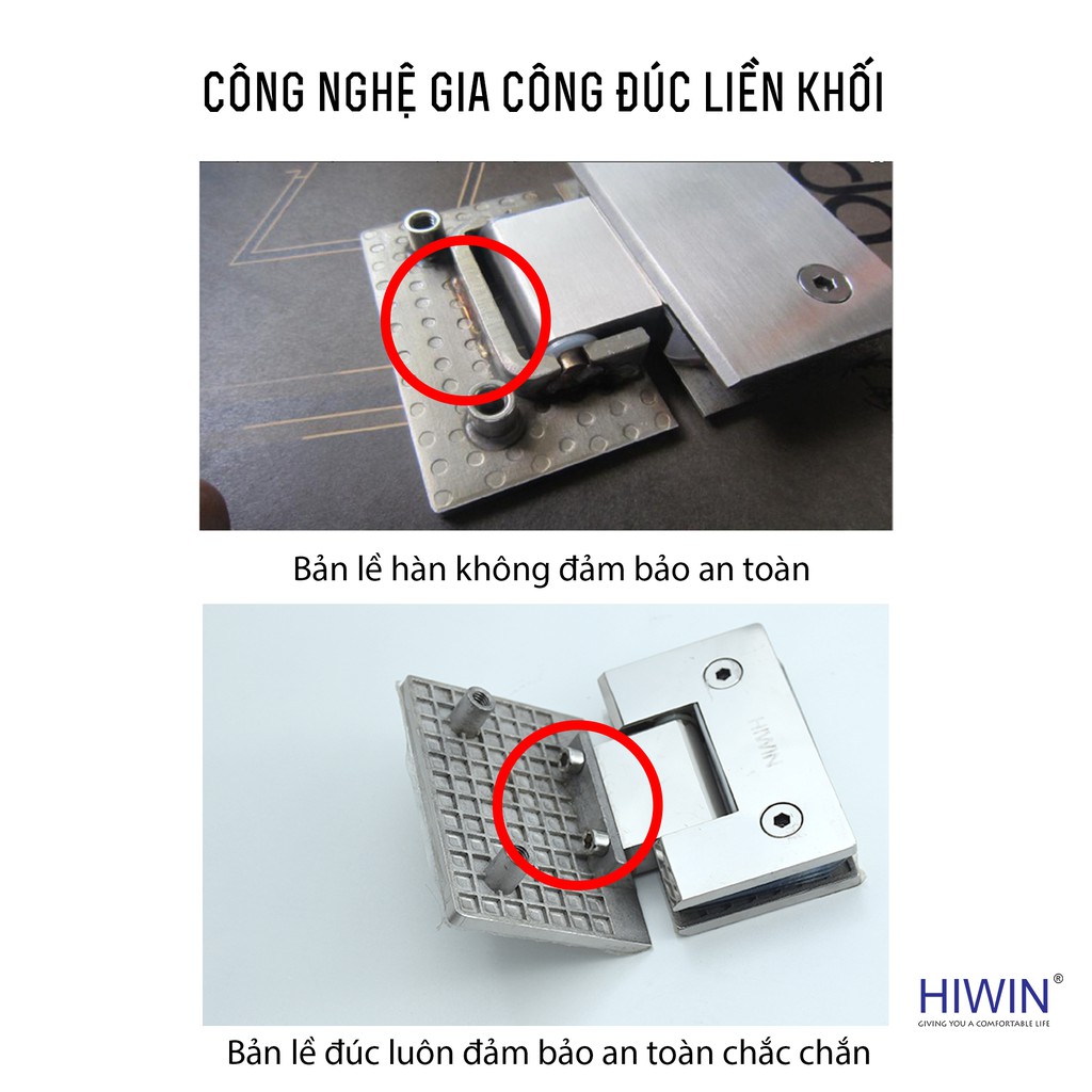 Bản lề 90 độ kính tường cabin tắm cạnh vát inox 304 Hiwin HG-005