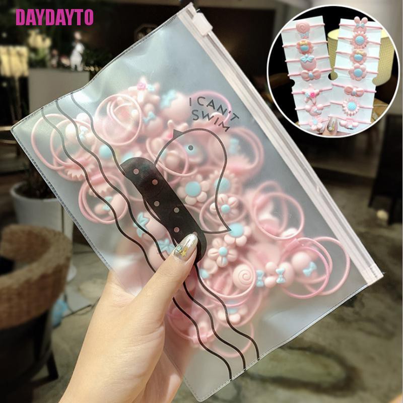 Set 20 Dây Cột Tóc Co Giãn Đính Hoa Hoạt Hình Cho Bé Gái