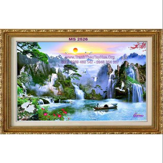 [ Sale sốc] Tranh thêu phonh cảnh lưu thủy sinh tài 230x96cm kín khổ lớn