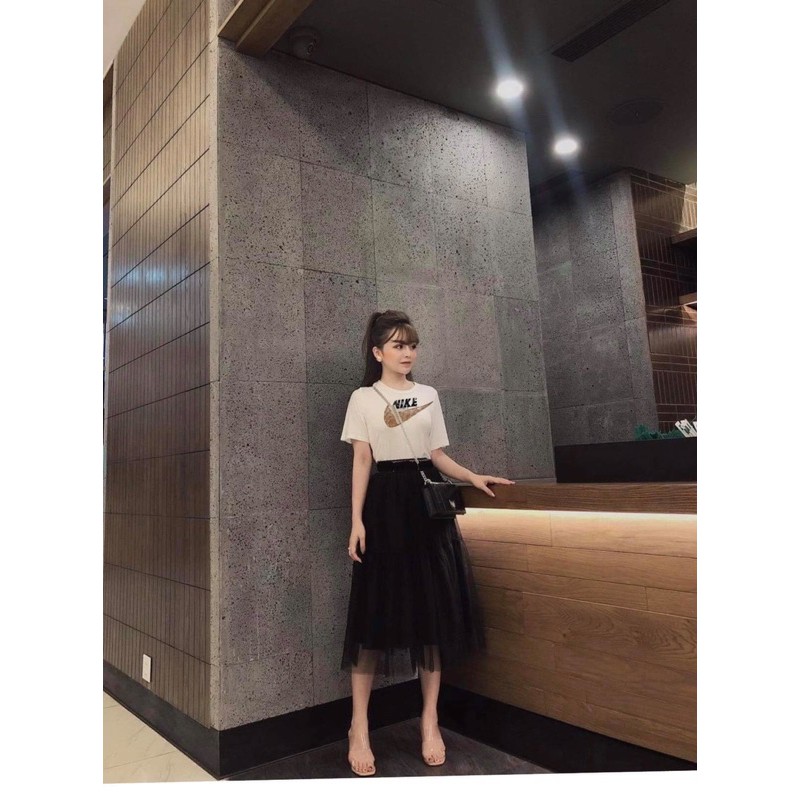 Set áo thun NAII chất đẹp + chân váy 2 lớp màu đen SL