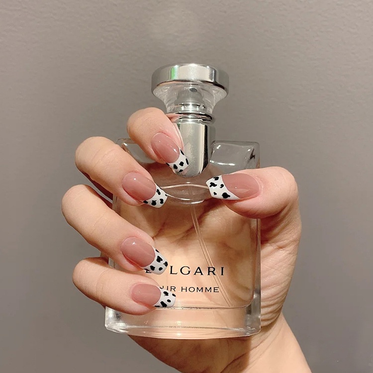 Bộ 24 Móng Tay Giả Dài Trung Bình Đính Kim Cương Nhân Tạo Phong Cách Hàn Quốc