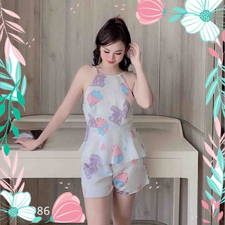 Đồ mặc nhà cố yếm hai dây freesize ,đồ ngủ nữ Lụa cao cấp( Kèm quà tặng)