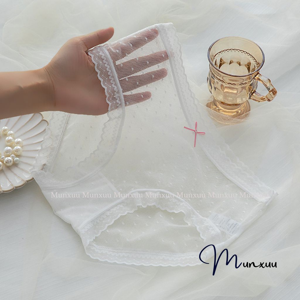 Quần lót nữ ren ren gấm cao cấp MUNXUU họa tiết chấm bi phối ren lưới xuyên thấu gợi cảm- QC133