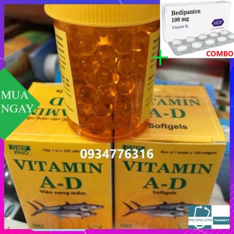Combo Bedipanten 100mg +  viên dầu cá AD bổ sung vitamin cho mắt ( lọ 100 viên)