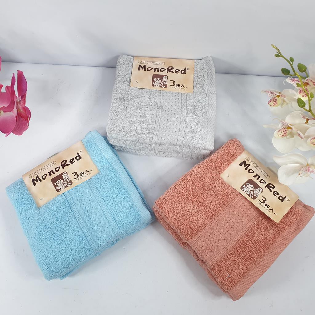 [Khăn mặt cao cao cấp] Set 3 Khăn mặt cotton siêu thấm Muji Monored xuất Nhật 34x34cm