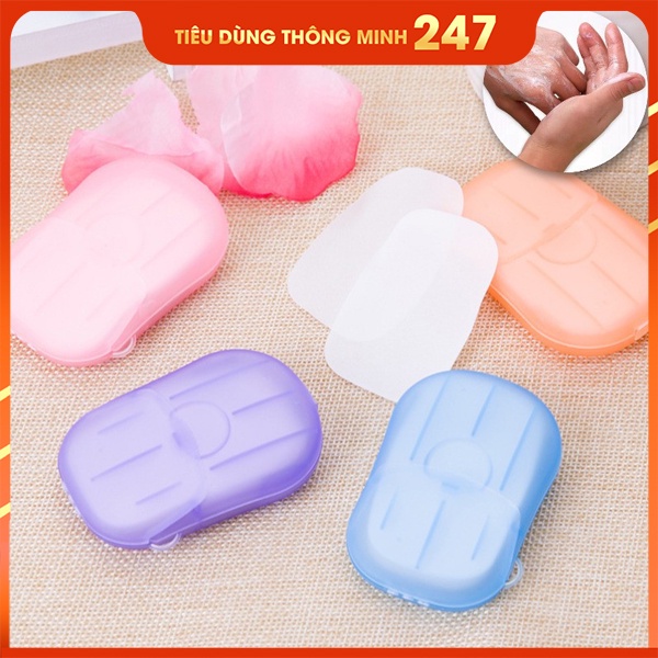 Hộp 20 Miếng Xà Phòng Giấy Du Lịch 1 Lần - Tiện Lợi - Xà Bông Rửa Tay, Xà Phòng Giấy Khô Bỏ Túi