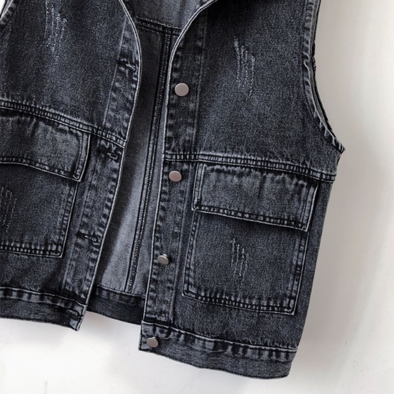 Áo khoác denim RENJIANVSHENG 16584 sát nách phong cách Hàn Quốc retro thời trang