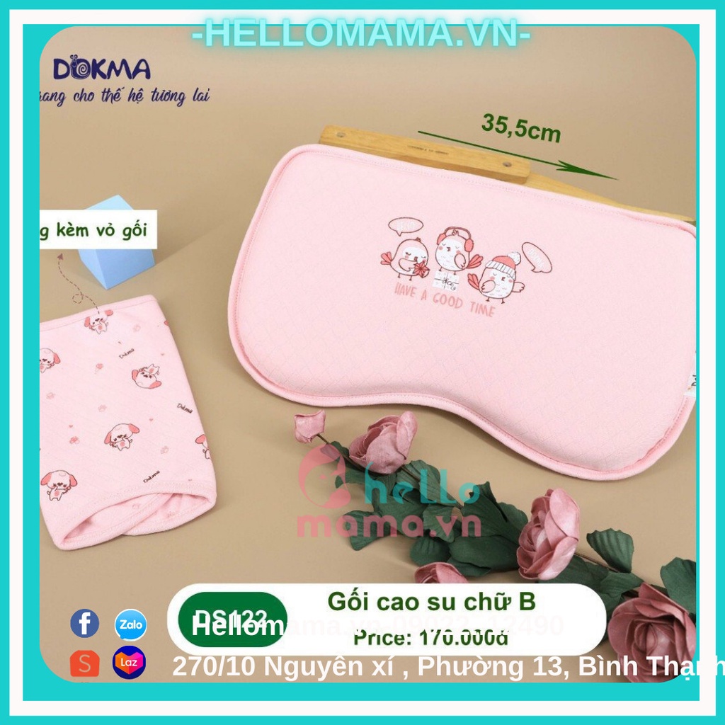 Gối Cao Su Non Chữ B DOKMA, Chống Bẹp Đầu Cho Bé [Tặng Vỏ Gối]