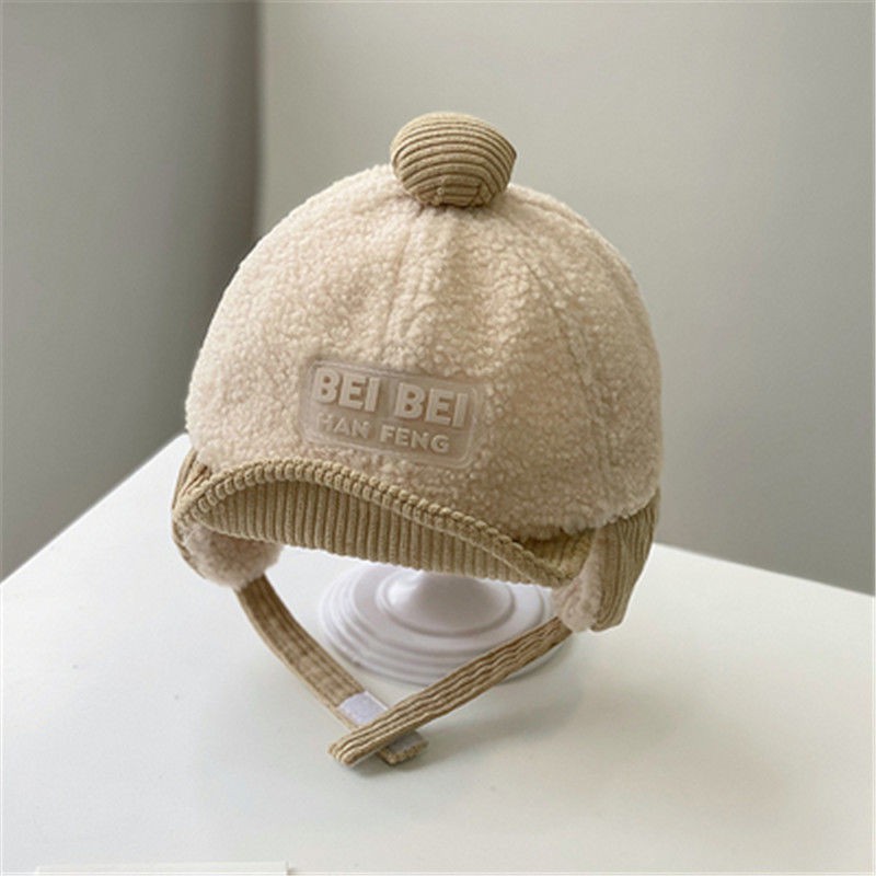 Mũ lưỡi trai vải lông mềm mại giữ ấm tai thời trang thu đông cho bé