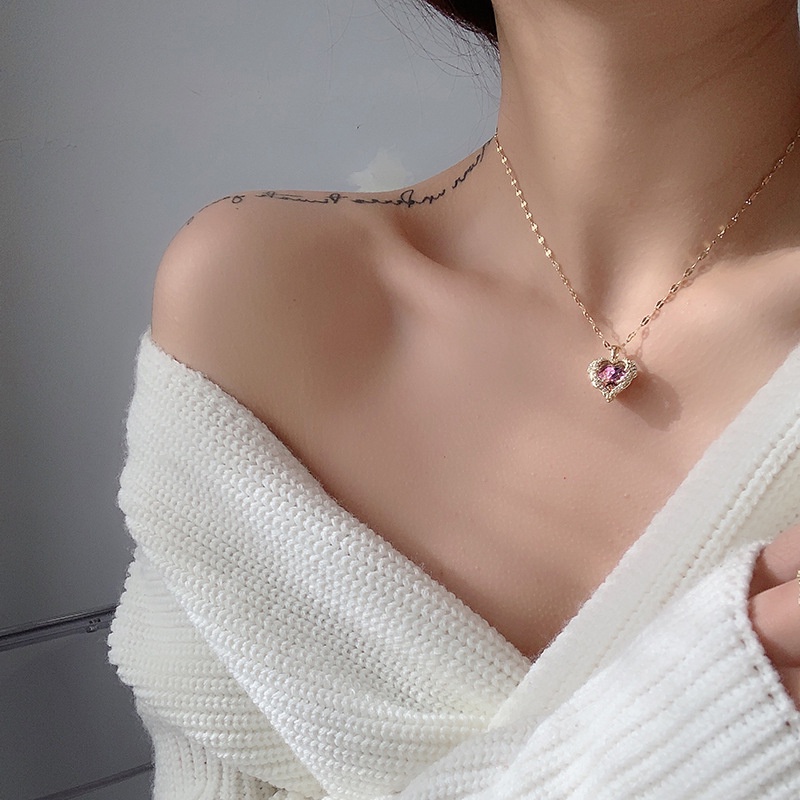 Dây chuyền nữ TITAN NGUYÊN CHẤT vòng cổ nữ mặt hình trái tim đá pha lê cao cấp đổi màu lấp lánh trang sức nữ thời trang sang trọng