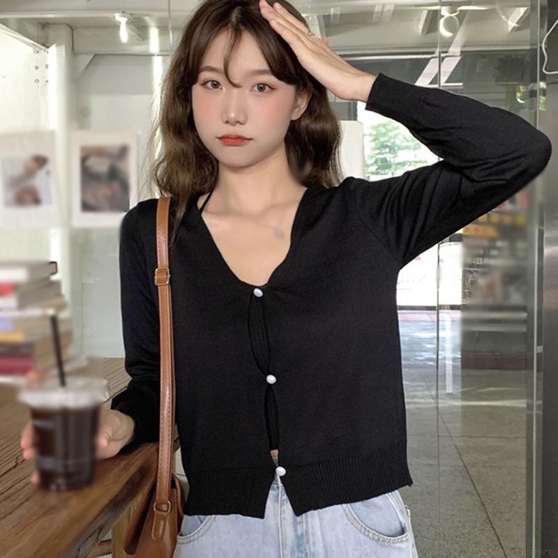 1 Bộ Áo Cardigan Dệt Kim + Áo Hai Dây Màu Sắc Đơn Giản Phong Cách Hàn Quốc Cho Nữ
