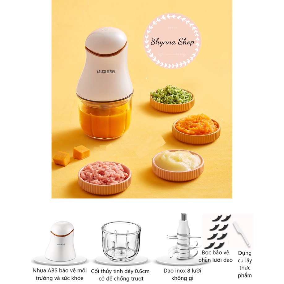 Máy xay đa năng 1 cối thủy tinh 8 lưỡi dao Coco Bear , YALIXI / 6 lưỡi Baby Duckyy Xay đồ ăn dặm Thịt Cá Tôm Củ Quả