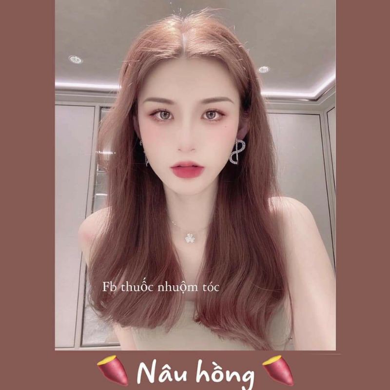 Combo nhuộm nâu hoa hồng kèm oxi trợ dưỡng và găng tay nên từ nền nevel 5-6