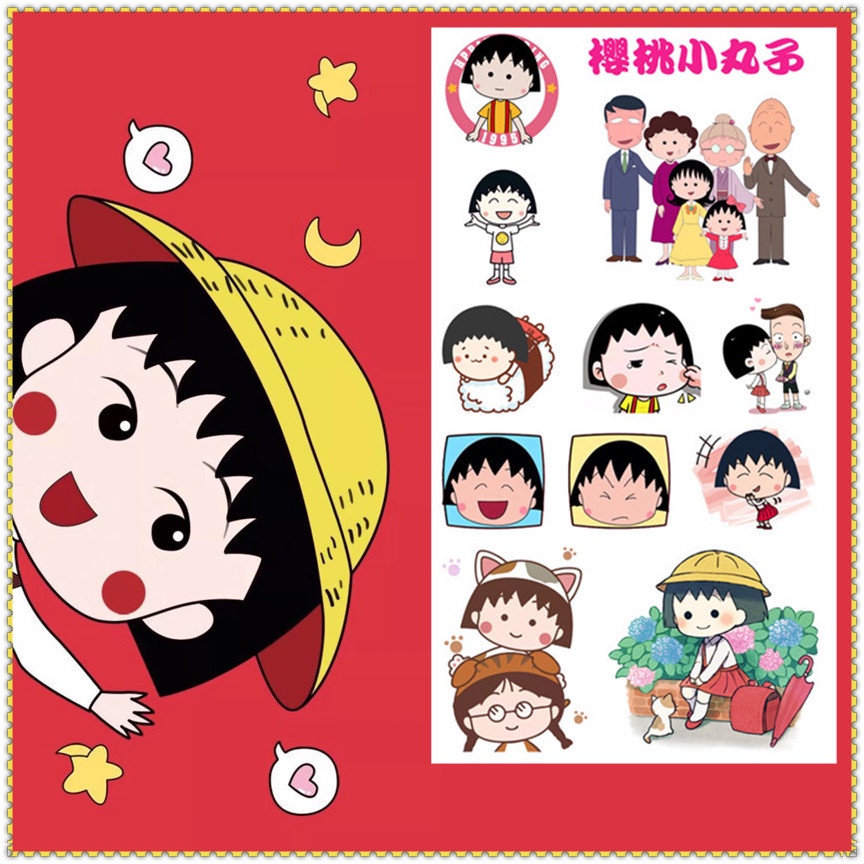 Tờ miếng dán hình xăm tạm thời chống thấm nước hình anime Maruko-Chan chibi đáng yêu thời trang