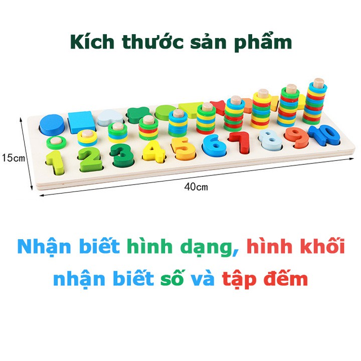 Giáo cụ đồ chơi cho bé Montessori nhận biết hình dạng, hình khối, số và tập đếm