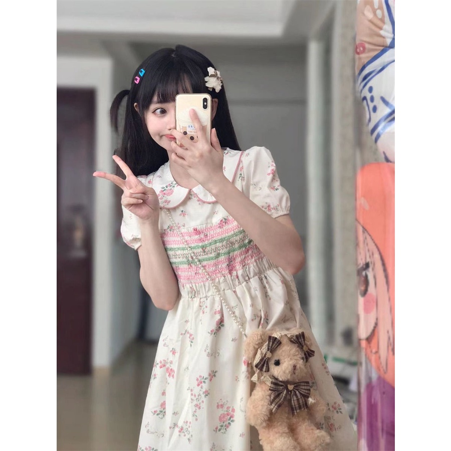 Đầm Chữ a Cổ Búp Bê Tay Phồng Dáng Rộng Mềm Mại Thời Trang Mùa Hè Xinh Xắn Cho Nữ