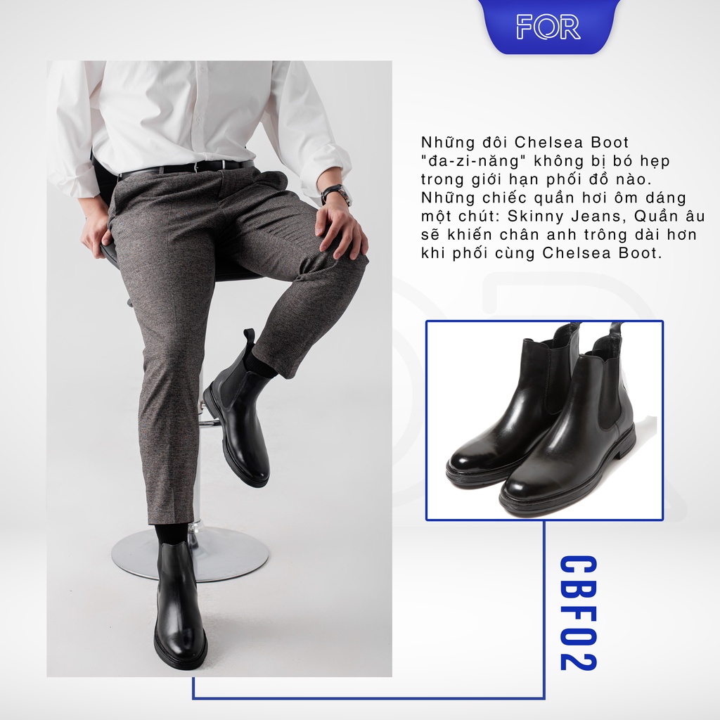 Giày Chelsea Boot FOR cao cấp da bò nguyên tấm nhập khẩu, đế cao su đúc nguyên khối chắc bền CBF02