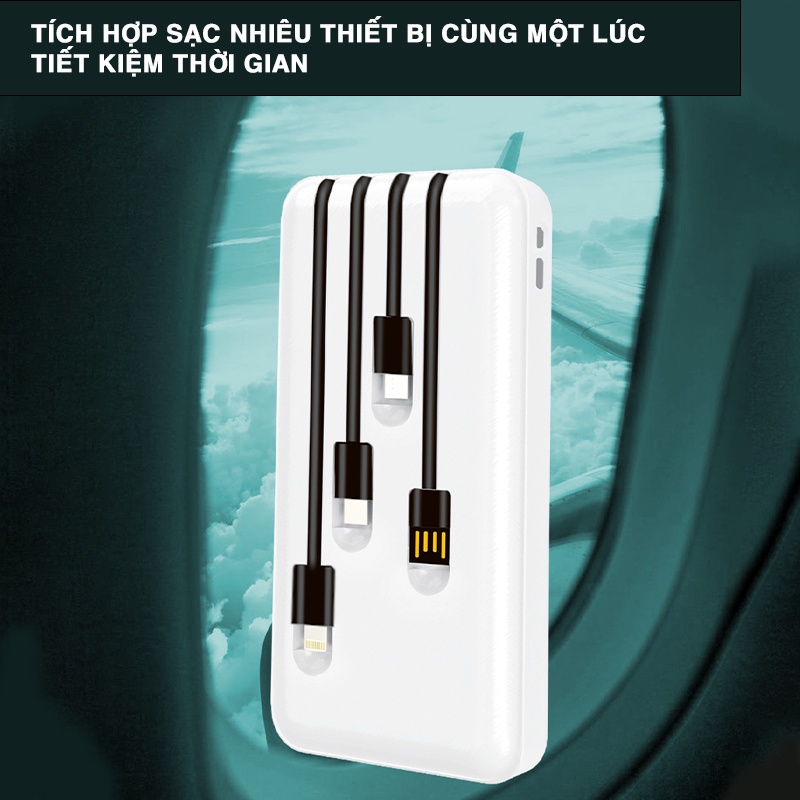 SẠC DỰ PHÒNG 10000mAh-T22 CÁT THÁI tích hợp sẵn 4 cáp sạc Type-c, Lightning,Micro, USB- hỗ trợ sac nhanh