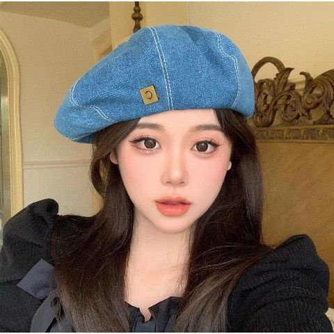 Mũ Beret Chất Liệu Denim Phong Cách Hàn Quốc Thiết Kế Mới