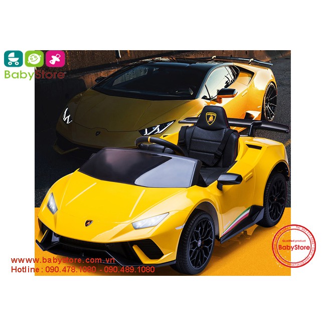 Ô tô điện trẻ em siêu xe bản quyền Lamborghini Huracan S308( 4 động cơ, bánh cao su, ghế da)