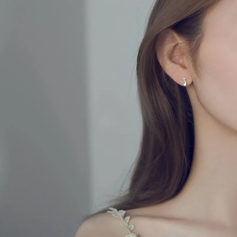 1 Cặp Bông Tai Bạc S925 Hình Nốt Nhạc Đơn Giản Chống Dị Ứng Phong Cách Hàn Quốc Dành Cho Nữ