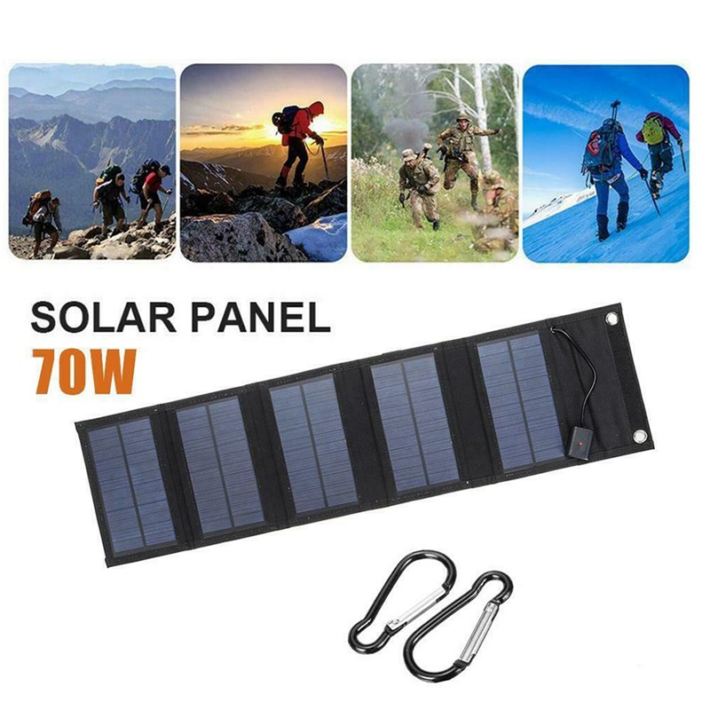 Tấm Sạc Pin Năng Lượng Mặt Trời 70W USB 5V Chống Thấm Nước Gấp Gọn Dành Cho Đi Bộ Đường Dài