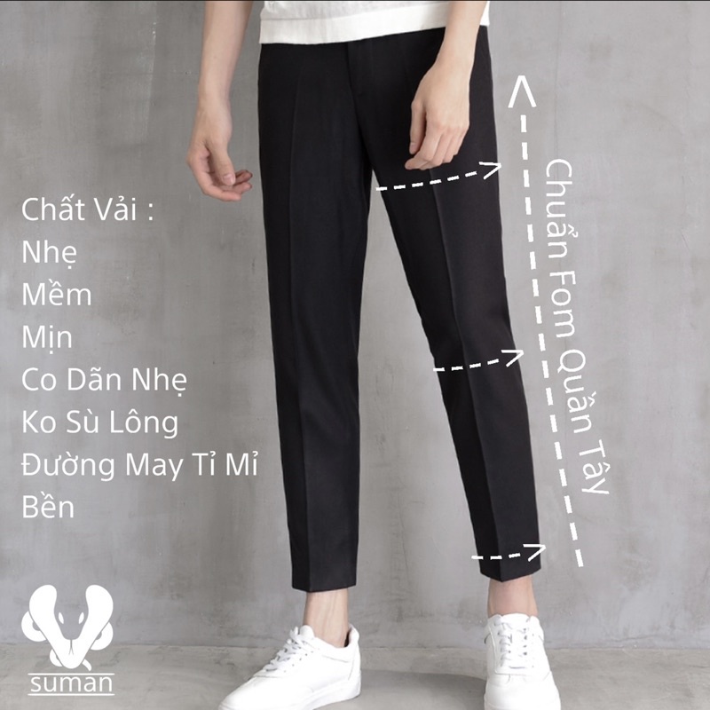 Quần tây nam Logo đính đá vải tuyết hàn co giãn nhẹ ống côn âu cao cấp thêu hoạ tiết thời trang JUNSU