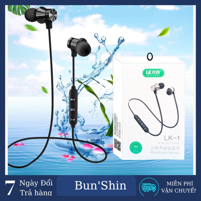 Tai nghe Bluetooth thể thao LK-1 từ tính hiệu, màu đen, bao bì nhựa hộp lớn, dây dẹt,