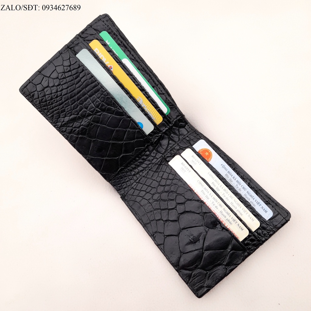 Bóp nam, ví da thật, ví nam cá sấu, bóp da cá sấu lưng gù 2 mặt.