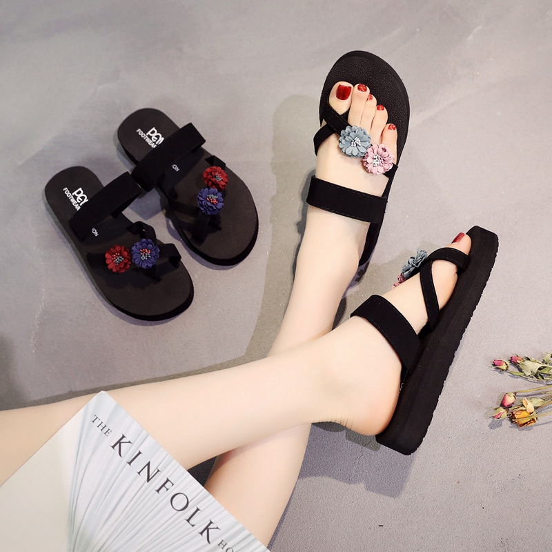 Dép xỏ ngón đế xuồng đính hoa thanh lịch dành cho nữ