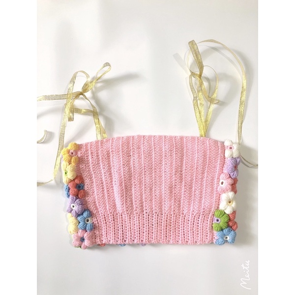 Áo croptop len ghép hoa nổi hanmade xinh xắn dành cho bạn nữ