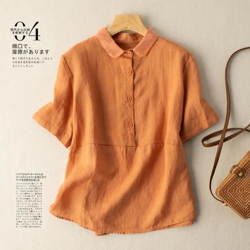 Áo Thun Cotton Linen Tay Ngắn Phong Cách Retro Hong Kong Thời Trang 2022 Mới