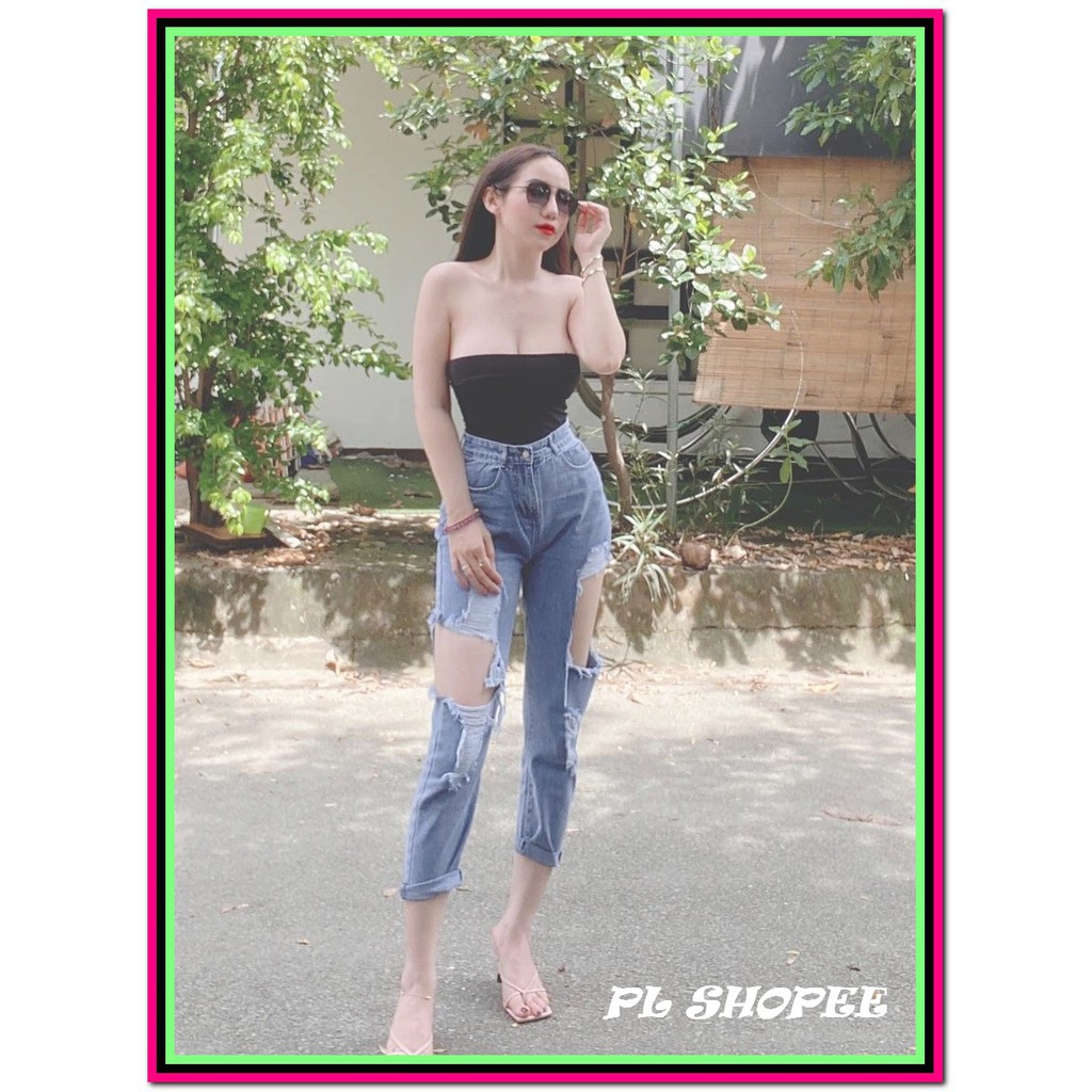 Quần jean nữ BAGGY RÁCH HỞ HAI ĐÙI siêu bụi siêu đẹp xanh nhạt br-61